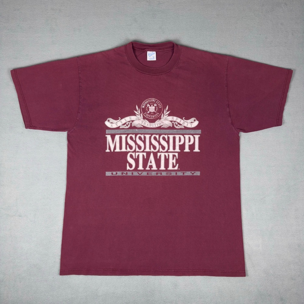 Vintage 90s Mississippi State University T-Shirt Velva Sheen Made in USA XL‎